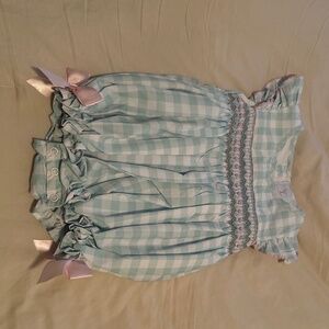 Green and pink smocked bubble